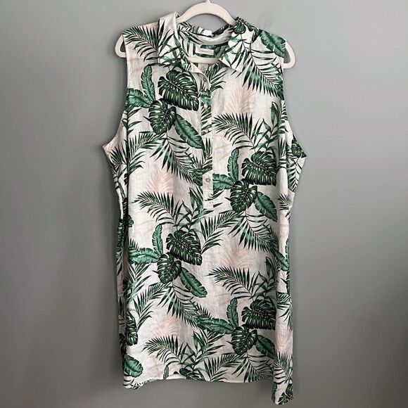 C & C California Women’s 2X 100% Linen sleeveless palm tree tropical dress - Picture 13 of 13